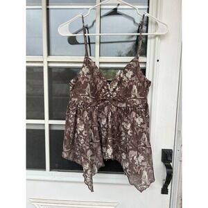 Mixed Threads Brown Abstract Nature Print‎ Mesh Babydoll Camisole M Fairy Grunge